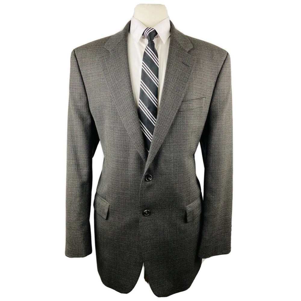 RALPH LAUREN MENS 44L GRAY HOUNDSTOOTH CANADA WOOL BLAZER SPORT COAT SUIT JACKET